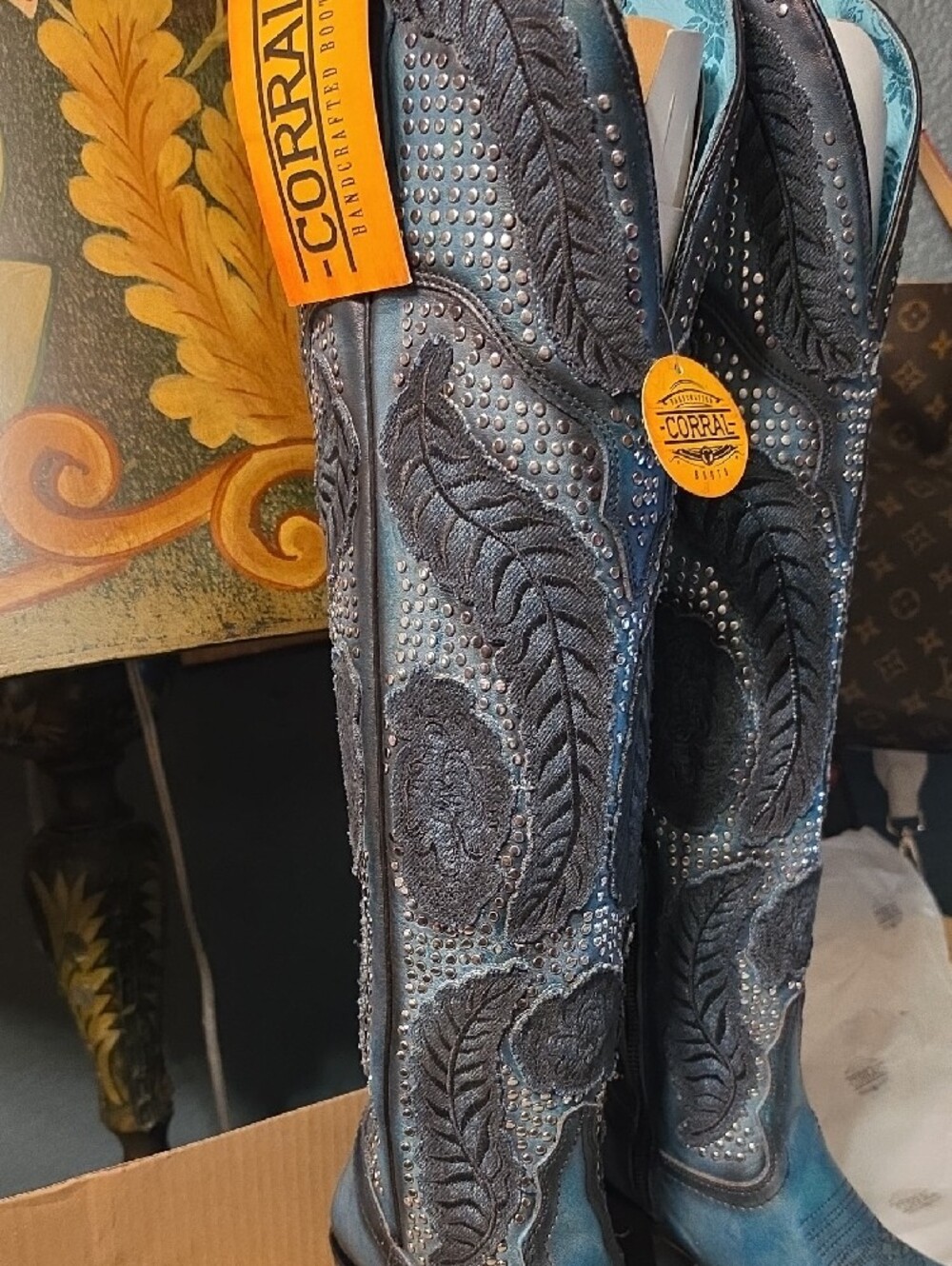 Corral Teal & Black Studded Western Boots - Picture 2 of 5